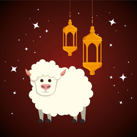 ramadan kareem lanterns with sheep vector illustration designのイラスト素材