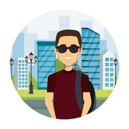 young man with sunglasses in the street urban style vector illustration designのイラスト素材