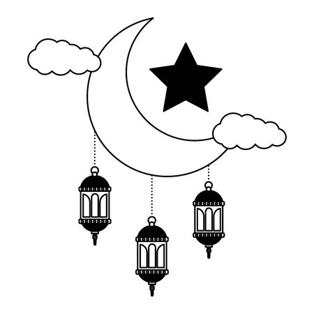 hanging lanterns moon star decoration on white background vector illustrationのイラスト素材