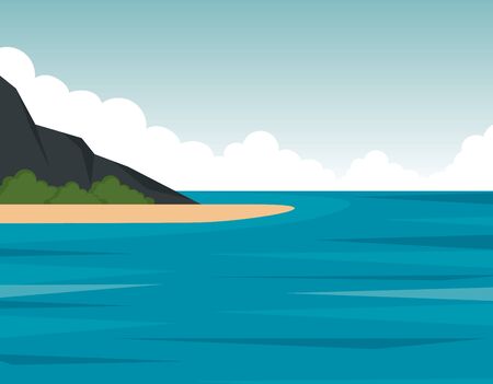 nature mountains with bushes plants and sea to landscape scenery vector illustrationのイラスト素材