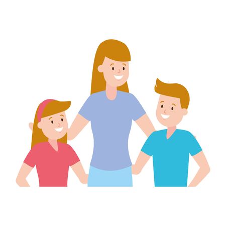mom with son and daughter vector illustrationのイラスト素材