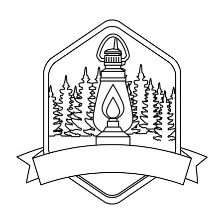 frame with camping zone with kerosene lantern vector illustration designのイラスト素材