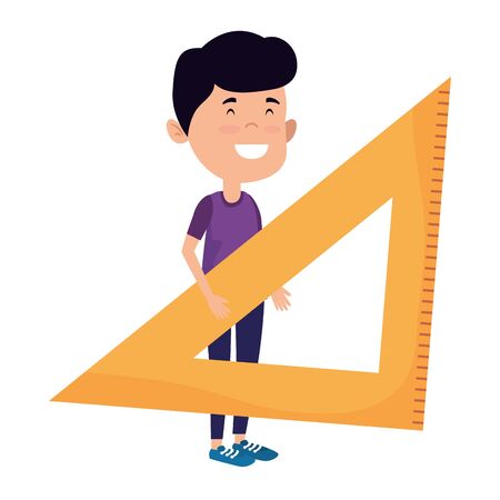 happy student boy with rule triangle vector illustration designのイラスト素材