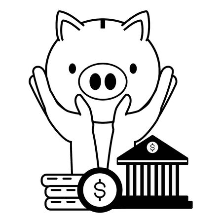 hands piggy bank coins online banking vector illustration vector illustrationのイラスト素材