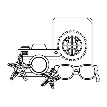summer sunglasses and passport with camera vector illustration designのイラスト素材