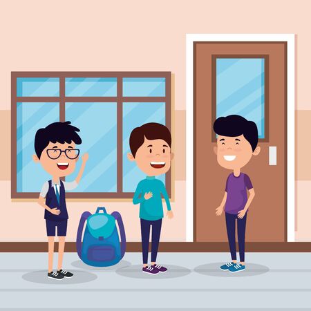 little students boys in the school scene vector illustration designのイラスト素材