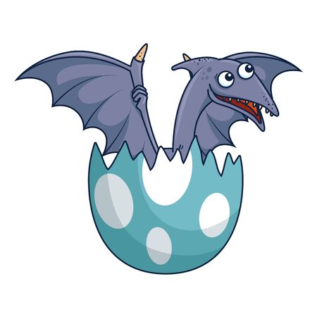 cute newborn Pterodactyl breaking shell vector illustration designのイラスト素材