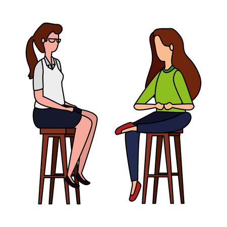 elegant businesswomen seated in benchs vector illustration designのイラスト素材