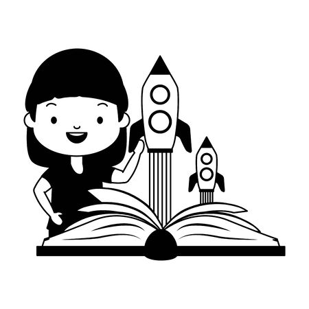 girl reading textbook fantasy - world book day vector illustrationのイラスト素材