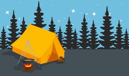 camping zone with tent and campfire at night scene vector illustrationのイラスト素材