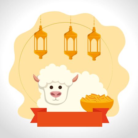 ramadan kareem lanterns with sheep vector illustration designのイラスト素材