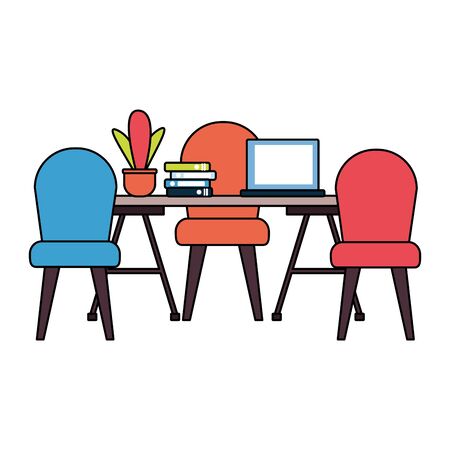 office desk laptop books plant workplace vector illustrationのイラスト素材
