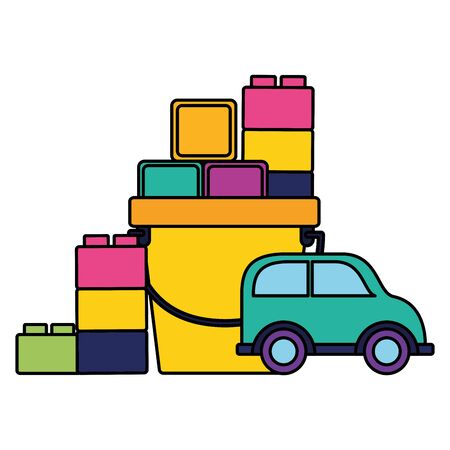 kids toys car bucket filled cubes and blocks vector illustrationのイラスト素材