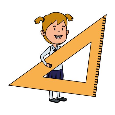 happy student girl with rule triangle vector illustration designのイラスト素材