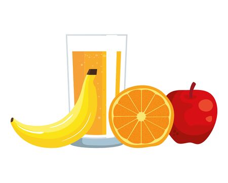 orange juice with glass and fruits vector illustration designのイラスト素材