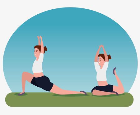 fitness women training yoga exercise to lifestyle balance, vector illustrationのイラスト素材
