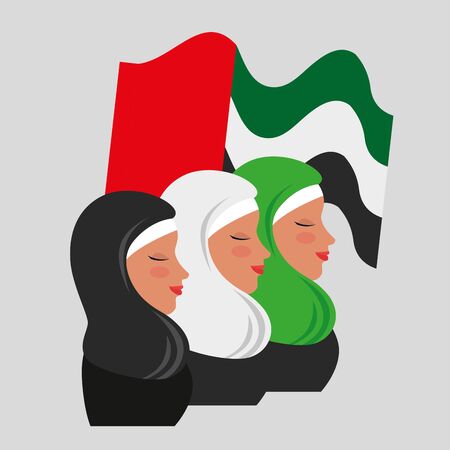 happy women with ptriotic flg design to emirates womens day, vector illustrationのイラスト素材