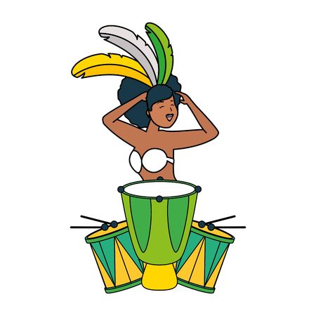 dancers exotic feathers and drums brazil carnival celebration vector illustrationのイラスト素材