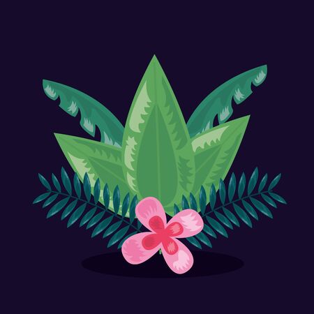 tropical leaves bouquet flower exotic nature dark background vector illustrationのイラスト素材