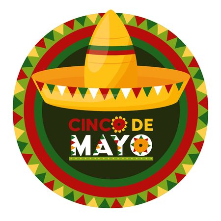 hat mexico cinco de mayo badge vector illustrationのイラスト素材