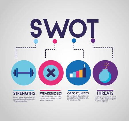 swot infographic analysis, colors graphic stats vector illustrationのイラスト素材