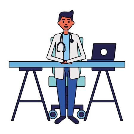 medical doctor in the office with laptop vector illustration vector illustrationのイラスト素材