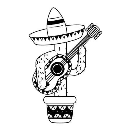 cactus with hat and guitar mexico cinco de mayo vector illustrationのイラスト素材