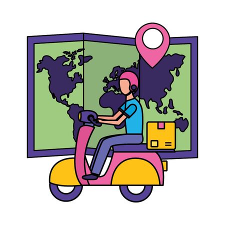 man in motrocycle map navigation fast delivery vector illustrationのイラスト素材