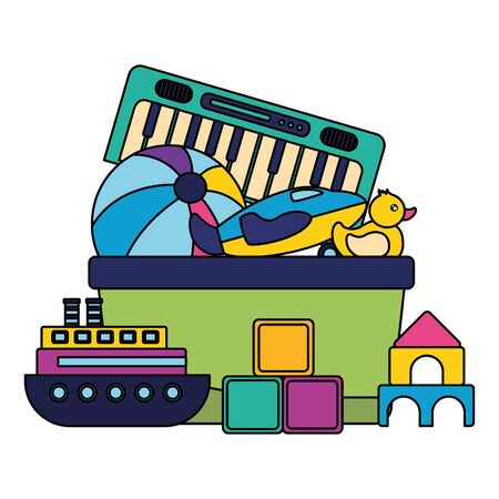 kids toys duck ball boat castle piano cubes vector illustrationのイラスト素材