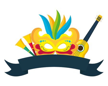 mask guitar horns brazil carnival festival vector illustrationのイラスト素材