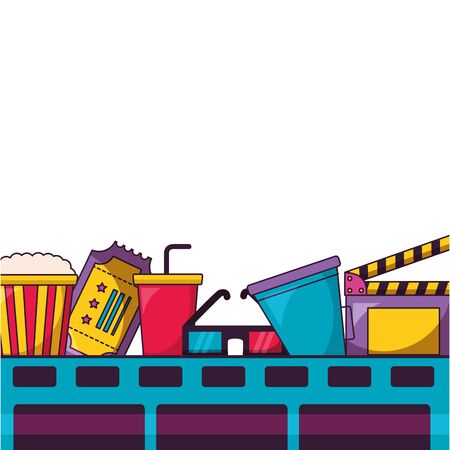 film strip soda ticket 3d glasses clapboard cinema movie vector illustrationのイラスト素材