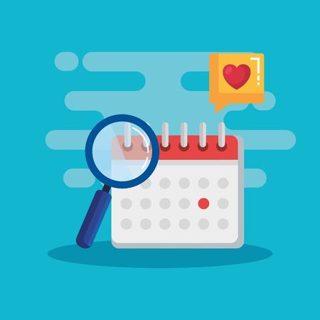 media calendar with chat bubble and magnifying glass vector illustrationのイラスト素材