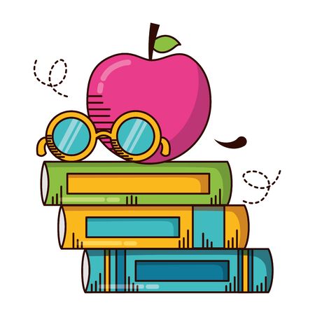 books stack apple eyeglasses school supplies vector illustration designのイラスト素材