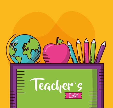 school desk apple globe colors pencil teachers dayのイラスト素材