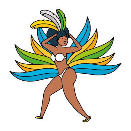 dancer with feather costume brazil carnival celebration vector illustrationのイラスト素材