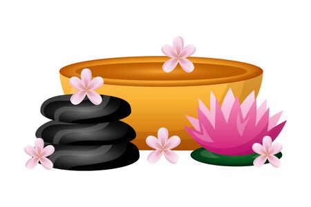 stones and bowl flower spa treatment therapy vector illustrationのイラスト素材