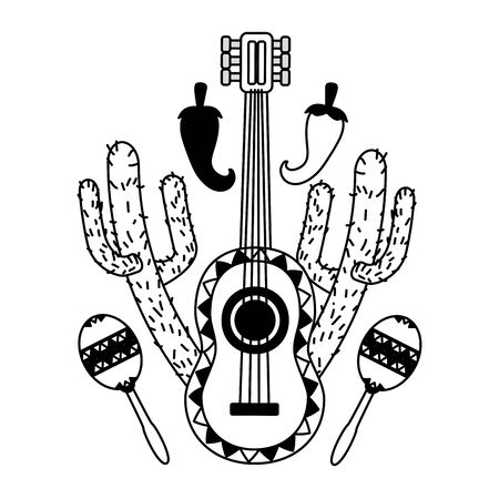 guitar maracas cactus jalapeno mexico cinco de mayo vector illustrationのイラスト素材
