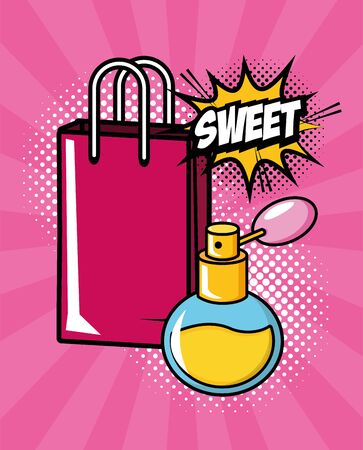 fragrance shopping bag sweet pop art elements vector illustrationのイラスト素材