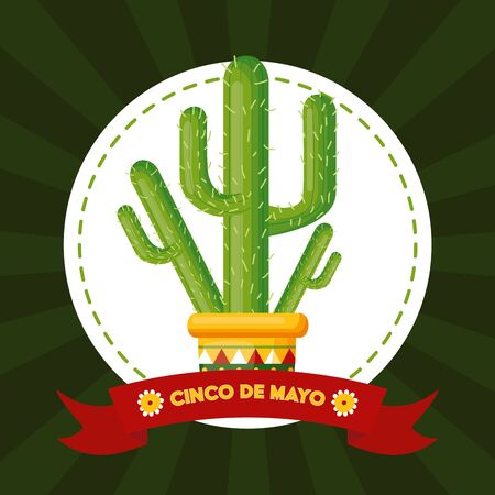 potted cactus mexico cinco de mayo sticker vector illustrationのイラスト素材