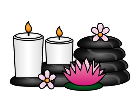 candles hot stones flowers spa treatment therapy vector illustrationのイラスト素材