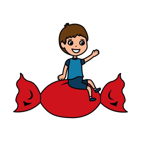 little boy with sweet candy vector illustration designのイラスト素材