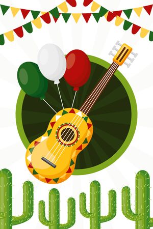 guitar balloons cactus celebration garland cinco de mayo vector illustrationのイラスト素材