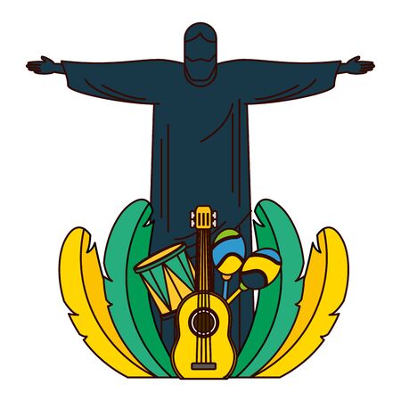christ guitar drum maracas feathers brazil carnival vector illustrationのイラスト素材