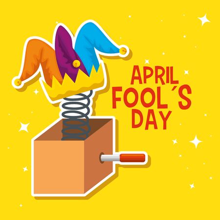 box with funny joker hat to fools day vector illustrationのイラスト素材