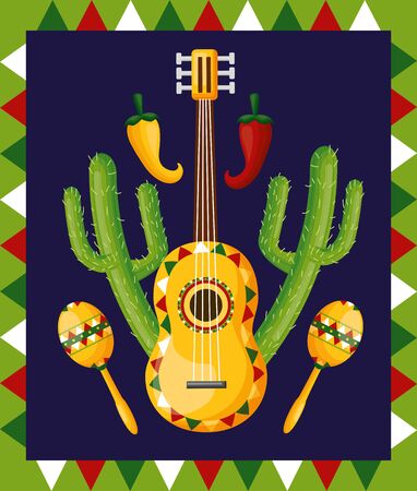 guitar maracas cactus celebration garland cinco de mayo vector illustrationのイラスト素材