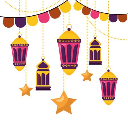 hanging lanterns decoration on white background vector illustrationのイラスト素材