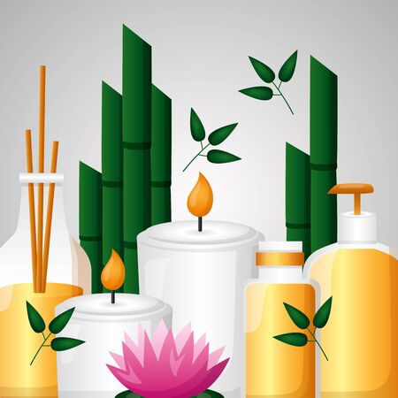 aromatherapy candles lotion flower bamboo spa therapy vector illustrationのイラスト素材