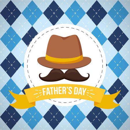 hat mustache checkered background happy fathers day vector illustrationのイラスト素材