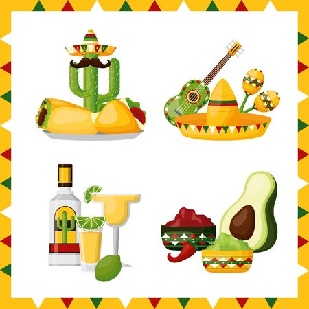 mexico cinco de mayo celebration set vector illustrationのイラスト素材