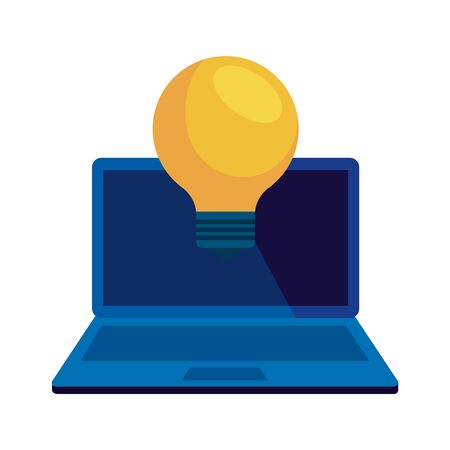 laptop computer with bulb light idea vector illustration designのイラスト素材